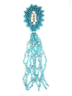 MA85 Turquoise Rhinestone Beaded Dangle Applique 5.5"