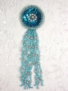 MA96 Turquoise Rhinestone Beaded Dangle Applique 5.5"