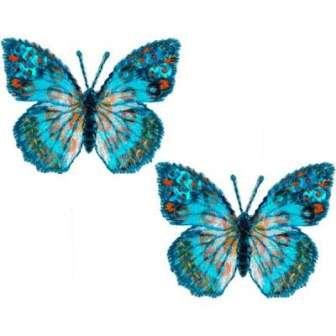 E102  Set of ( 2 ) Blue Butterfly Iron on Sequin Appliques 1.75"-beige,blue,butterfly,applique
