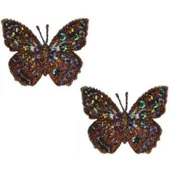 E102  Set of ( 2 ) Brown Butterfly Iron on Sequin Appliques 1.75"-beige,brown,butterfly,applique
