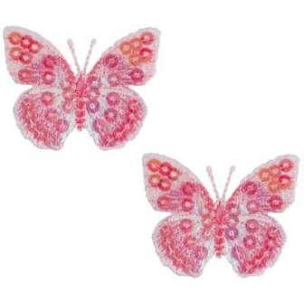 E102  Set of ( 2 ) Pink Butterfly Iron on Sequin Appliques 1.75"-beige,pink,butterfly,applique