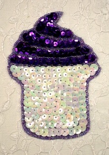 MS1 Purple White AB Cupcake Beaded Sequin Applique 4"