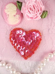MS45 Red Crystal Heart Beaded Sequin Applique 1.5"