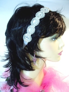 SB0379  Clear Rhinestone Silver Beaded Headband