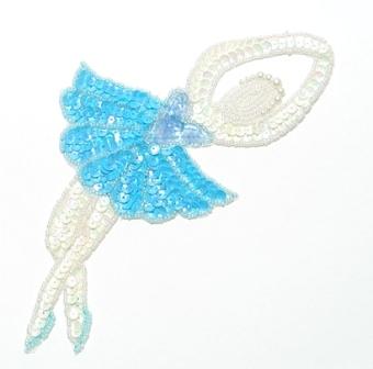 E017 L Lt. Blue Ballerina Sequin Beaded Applique 7.5"
