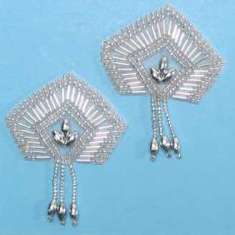 E1063 Set of (2) Silver Dangle Pair  Beaded Appliques 2"