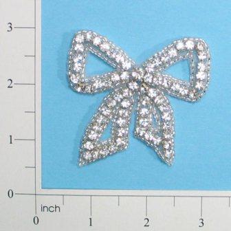 0357  Genuine Rhinestone Bow Beaded Applique 2.75"-bow,rhinestone,embellishment,victorian,sewing,sequin,beaded,bead,sequins,applique,motif
