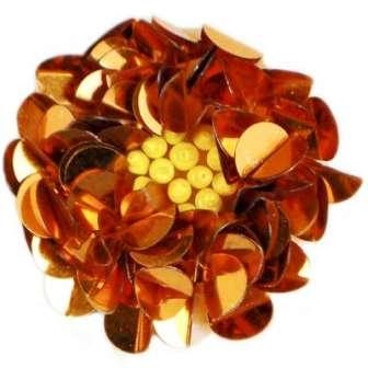 E249  Orange Floral Sequin Beaded Applique Flower  2"