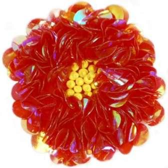 E250 Crystal Red Beaded Sequin Applique Flower   2.75"-sequin,appliques,flower,red,beaded,motif