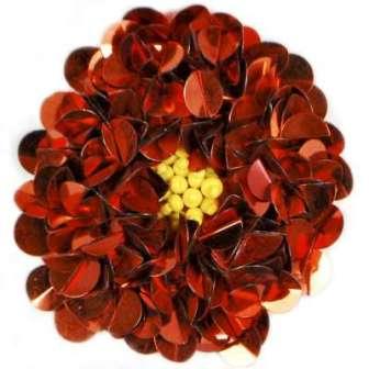 E250  Red Beaded Sequin Applique Flower  2.75"-sequin,appliques,flower,red,beaded,motif