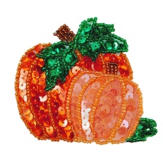E2849s Thanksgiving Pumpkin Beaded Sequin Applique 3.25"