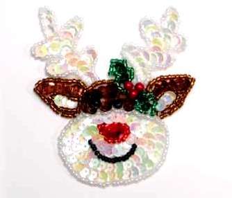 E3164  Rudolph Christmas Reindeer Sequin Beaded Applique-reindeer,holiday,applique,sequin,christmas,beaded