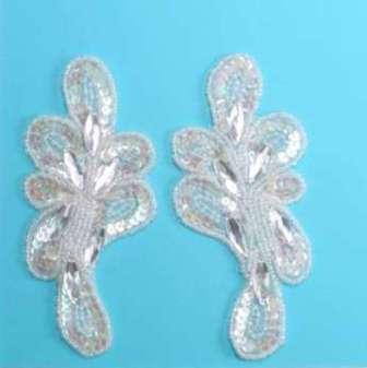 E3406 Crystal Mirror Pair Sequin Beaded Appliques 5.25"