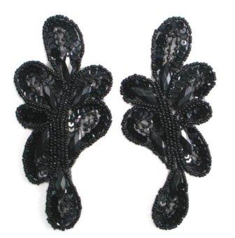E3406 Black Mirror Pair Sequin Beaded Appliques 5.25"