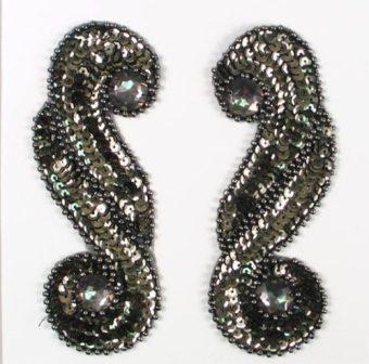 E3424  Brown Mirror Pair Sequin Beaded Appliques  5.25"-brown,applique,beaded,pair,sequin