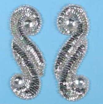 E3424  Silver Mirror Pair Sequin Beaded Appliques  5.25"