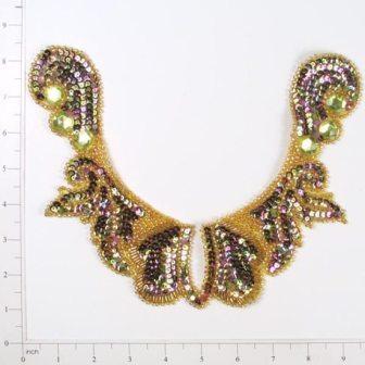 E3426  Gold Jewel Sequin Beaded Applique Collar 10"