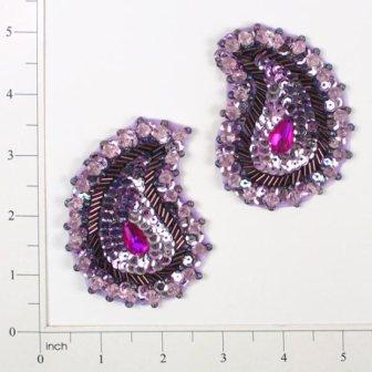 E3430  Violet Paisley Pair Sequin Beaded Appliques 3"-violet,lavender,embellishment,house,paisley,victorian,sewing,clothing,sequin,beaded,bead,sequins,applique,motif,turquoise,trim,trimmings,sewing,beaded,