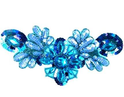 E3432  Turquoise Jewel Sequin Beaded Applique Collar 10"