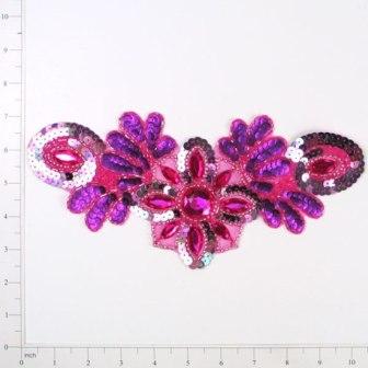 E3432  Fuchsia Jewel Sequin Beaded Applique Collar 10"