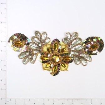 E3432  Gold Jewel Sequin Beaded Applique Collar 10"