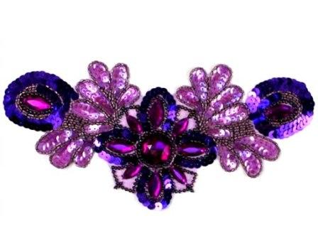 E3432  Purple Jewel Sequin Beaded Applique Collar 10"