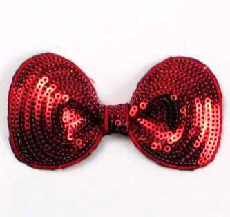E3438  Red Sequin Bow  Applique 3.5"-applique,hair,bow,pin,brooch,magnet