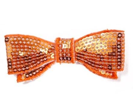 E3440  Orange Sequin Bow  Applique 2.75"