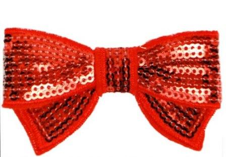 E3440  Red Sequin Bow   Applique 2.75"-applique,hair,bow,pin,brooch,magnet,red