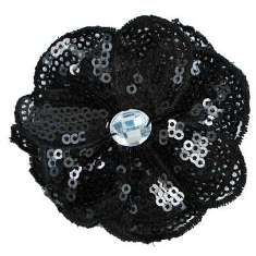 HB0643E  Black Jewel Sequin Hair Bow  2.5"