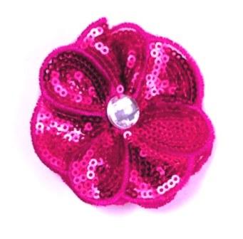E3460  Fuchsia Jewel Sequin Applique / Pin 2.5"-fuchsia,brooch,pin,applique, 
