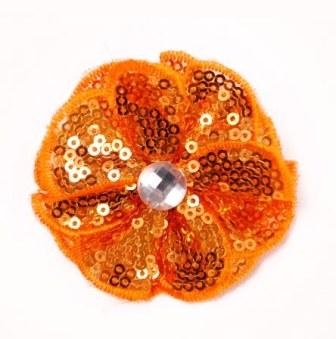 E3460  Orange Jewel Sequin Applique / Pin 2.5"-orange,brooch,pin,applique, 