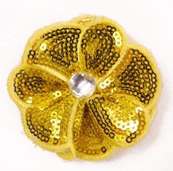 E3460  Yellow Jewel Sequin Applique / Pin 2.5"-yellow,brooch,pin,applique, 