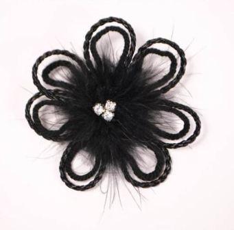 FE3462   Black Rhinestone Victorian Feather Brooch / Applique-black,feather,fur,brooch,applique,rhinestone