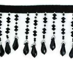 P3528 Black Fringe Beaded Trim Pre-Cut 18"