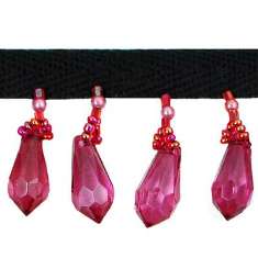 P3526 Home Decor Burgundy Beaded Fringe Trim Pre-Cut 36"