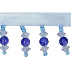 P3640 Home Decor Blue Beaded Fringe Trim Pre-Cut 36"