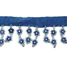 P3822 Blue White Daisy Beaded Fringe Trim Pre-Cut 18"