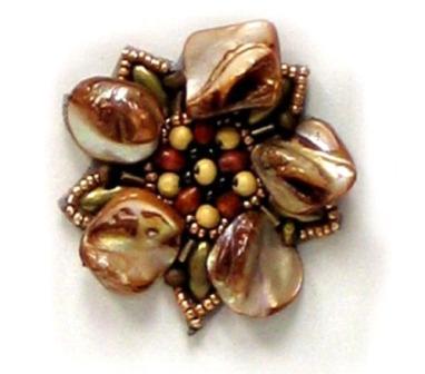 E5863  Brown Pearl Shell  Beaded Applique Motif  2"