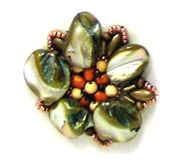 E5863  Olive Multi Shell  Beaded Applique Motif  2"