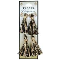 E5970  Set of ( 4 ) Black & Gold Mini Tassels 2"