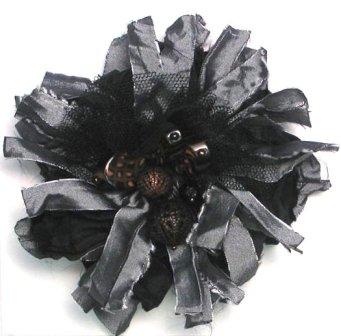 E5981  Black Multi Floral Beaded Brooch or Applique-black,multi,floral,brooch,applique