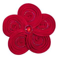 E5984  Red Victorian Silky Ribbon Flower Brooch 3.5"