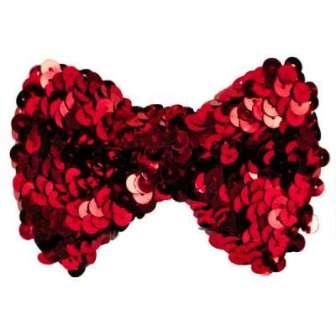 E5991 Red Sequin Bow Tie Applique Pin 3.25"-applique,beaded,red,bow,tie,sequin