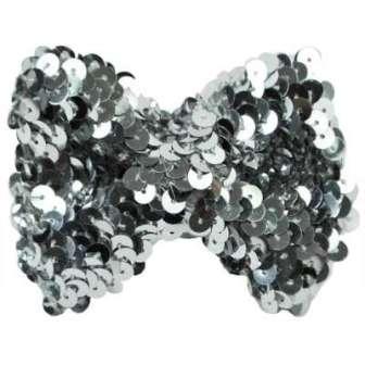 E5991 Silver Sequin Bow Tie Applique Pin  3.25"-applique,beaded,black,bow,tie,sequin
