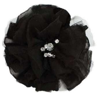 E6001  Black Flower Rhinestone Brooch  4.75"-brooch,black,rhinestone,applique
