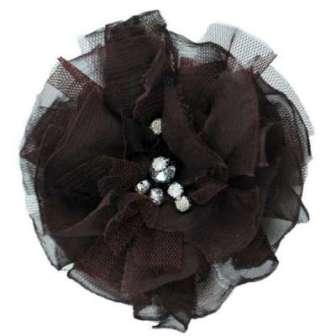 E6001  Brown Flower Rhinestone Brooch  4.75"-brooch,brown,rhinestone,applique