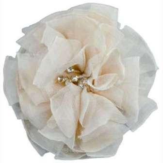 E6001  Ivory Flower Rhinestone Brooch  4.75"-brooch,ivory,rhinestone,applique