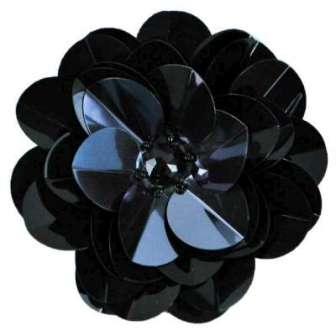 E6005 Gunmetal Black Jewel Floral Sequin Beaded Applique 3.5"-applique,sequin,floral,flower,jewel