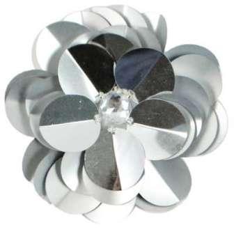 E6005 Silver Jewel Floral Sequin Beaded Applique 3.5"-applique,sequin,floral,flower,jewel